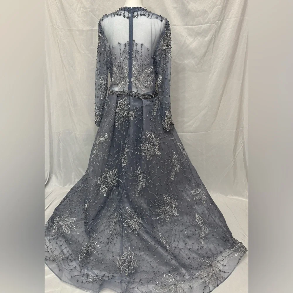 Elegant Blue Grey Gown - Picture 6 of 12